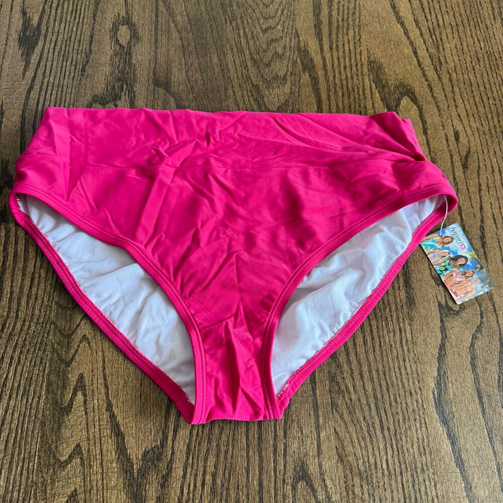 Hapari Womens Pink High Waisted Bikini Brief Swim Suit Bottom Solid Plus Size 2X